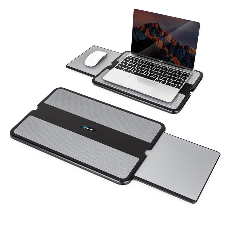 EHO Laptop Lap Pad - Laptop Stand Pad w Retractable Mouse Pad Tray, Anti-Slip Heat Shield Tablet Notebook Computer Stand Table w/Sturdy Stable Cooler Work Surface for Bed Sofa Couch or Travel - Image 1
